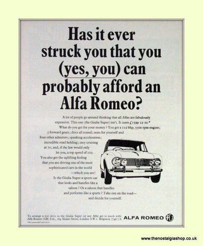 Alfa Romeo Set of 2. Original Adverts 1967 (ref AD50043)
