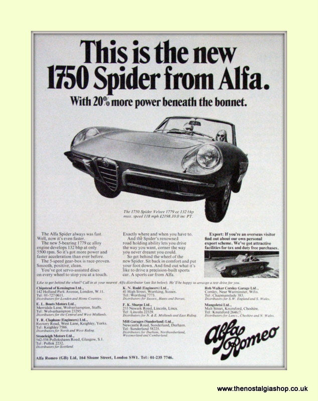 Alfa Romeo 1750 Spider. Original Advert 1968 (ref AD50054)
