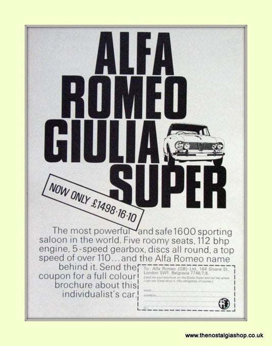 Alfa Romeo Giulia Super. Original Advert 1967 (ref AD50055)