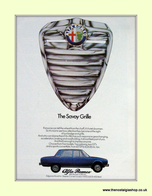 Alfa Romeo. The Savoy Grille Original Advert 1972 (ref AD50059)