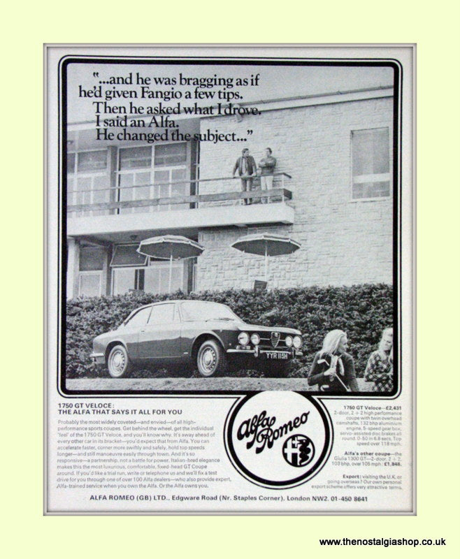 Alfa Romeo 1750 GT Veloce and Saloon. Set of 3 Original Adverts 1970 (ref AD50064)