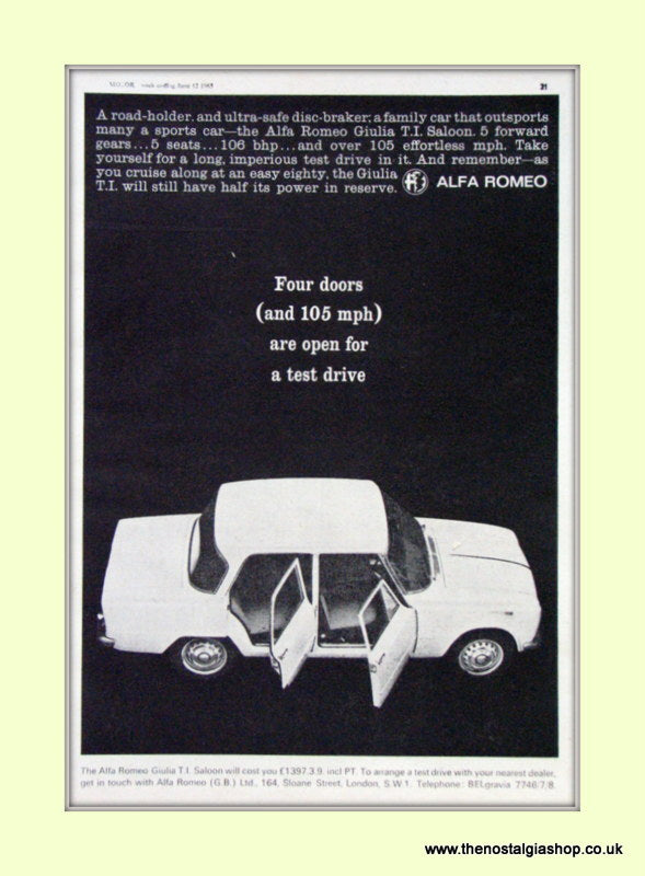 Alfa Romeo Giulia Ti Saloon. Original Advert 1965 (ref AD50065)