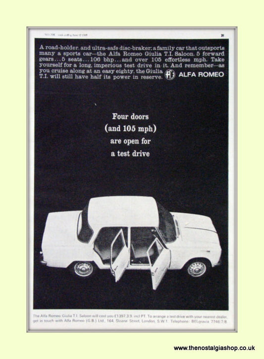 Alfa Romeo Giulia Ti Saloon. Original Advert 1965 (ref AD50065)