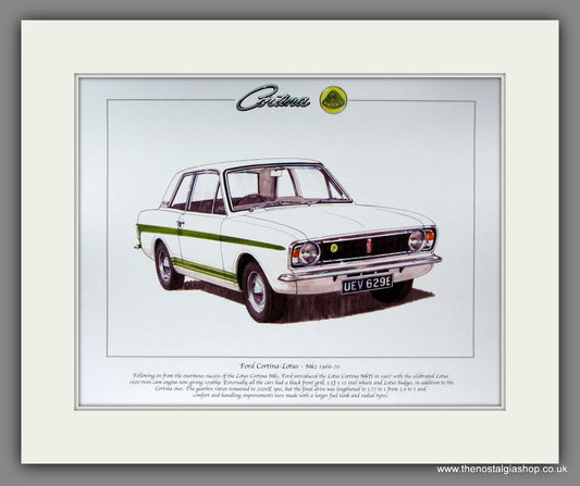 Ford Cortina MkII Lotus Cortina 1966-1970. Mounted Print.