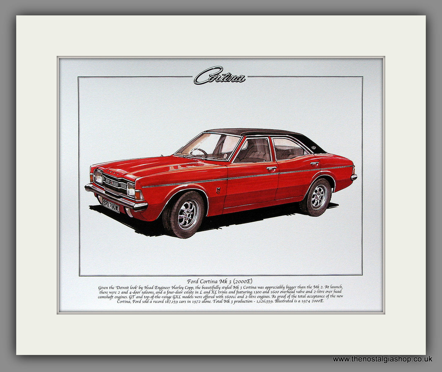 Ford Cortina MkIII 2000E. Mounted Print.