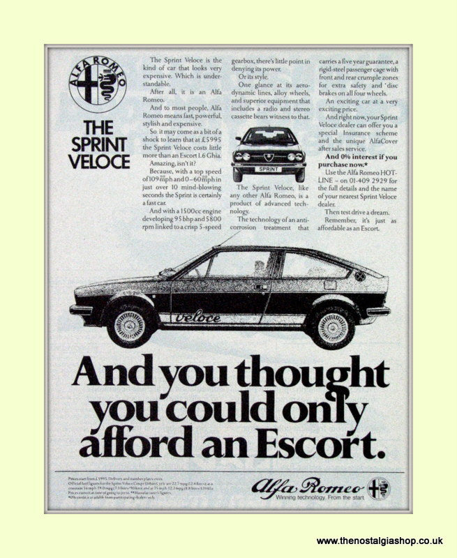 Alfa Romeo Sprint Veloce. Original Advert 1982 (ref AD50070)