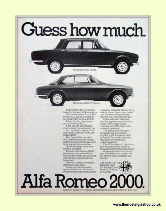 Alfa Romeo 2000. Original Advert 1974 (ref AD50074)