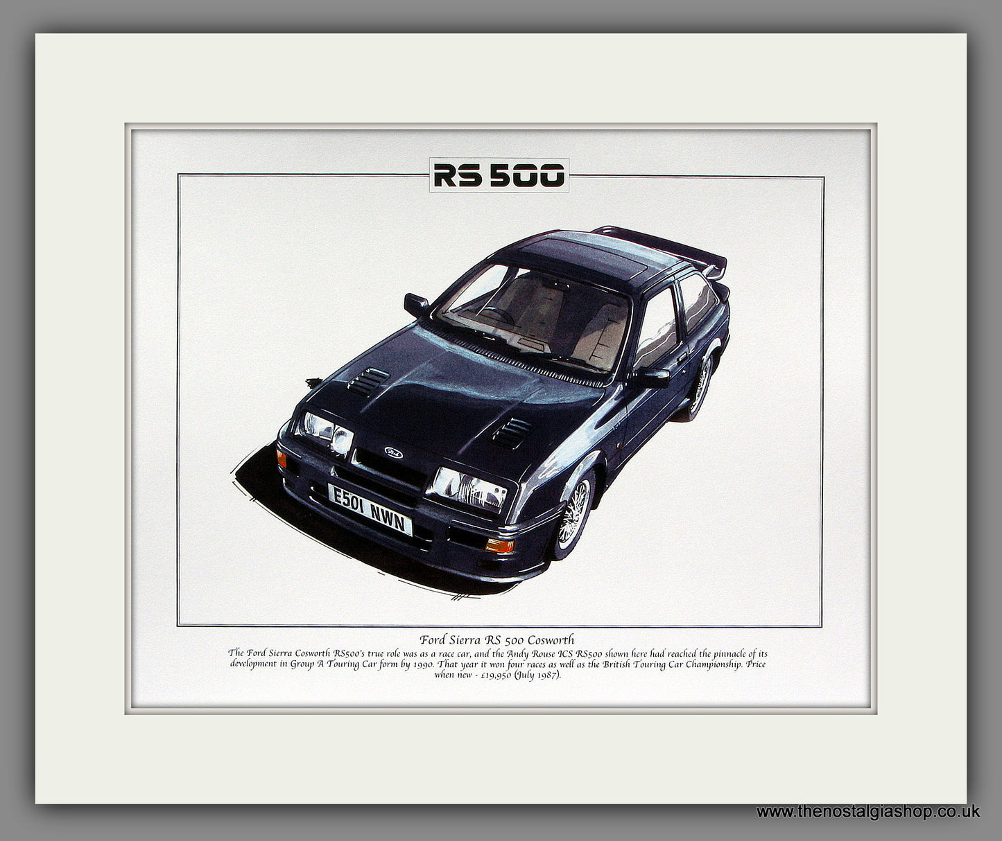 Ford Sierra RS 500 Cosworth. Mounted Print.