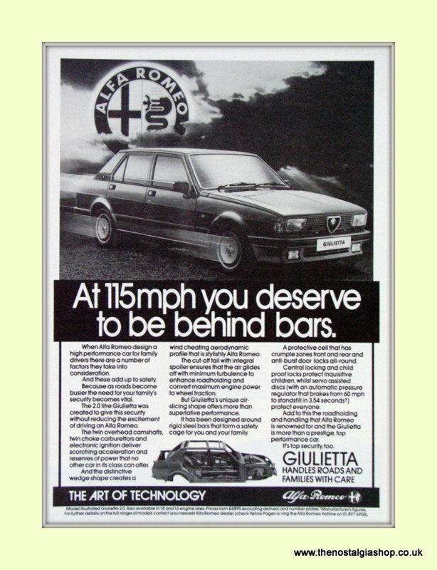 Alfa Romeo Giulietta. Original Advert 1984 (ref AD50077)