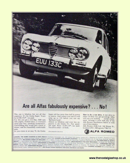 Alfa Romeo Giulia Super. Original Advert 1966 (ref AD50078)