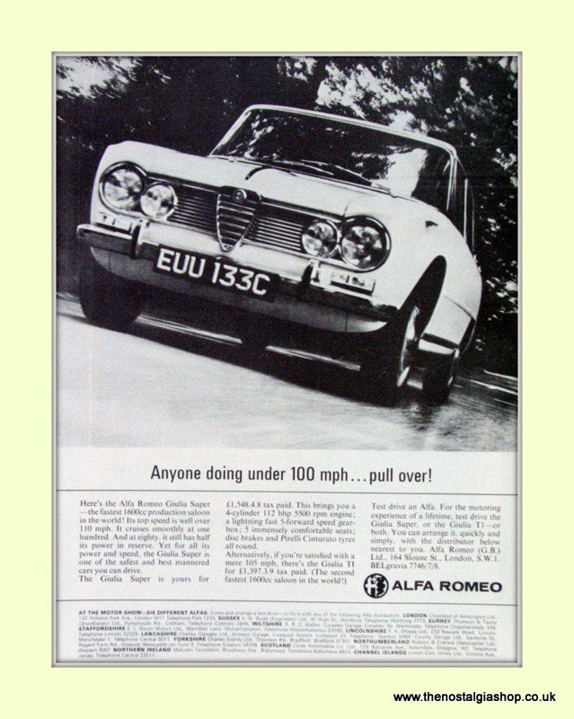 Alfa Romeo Giulia Super. Original Advert 1965 (ref AD50079)