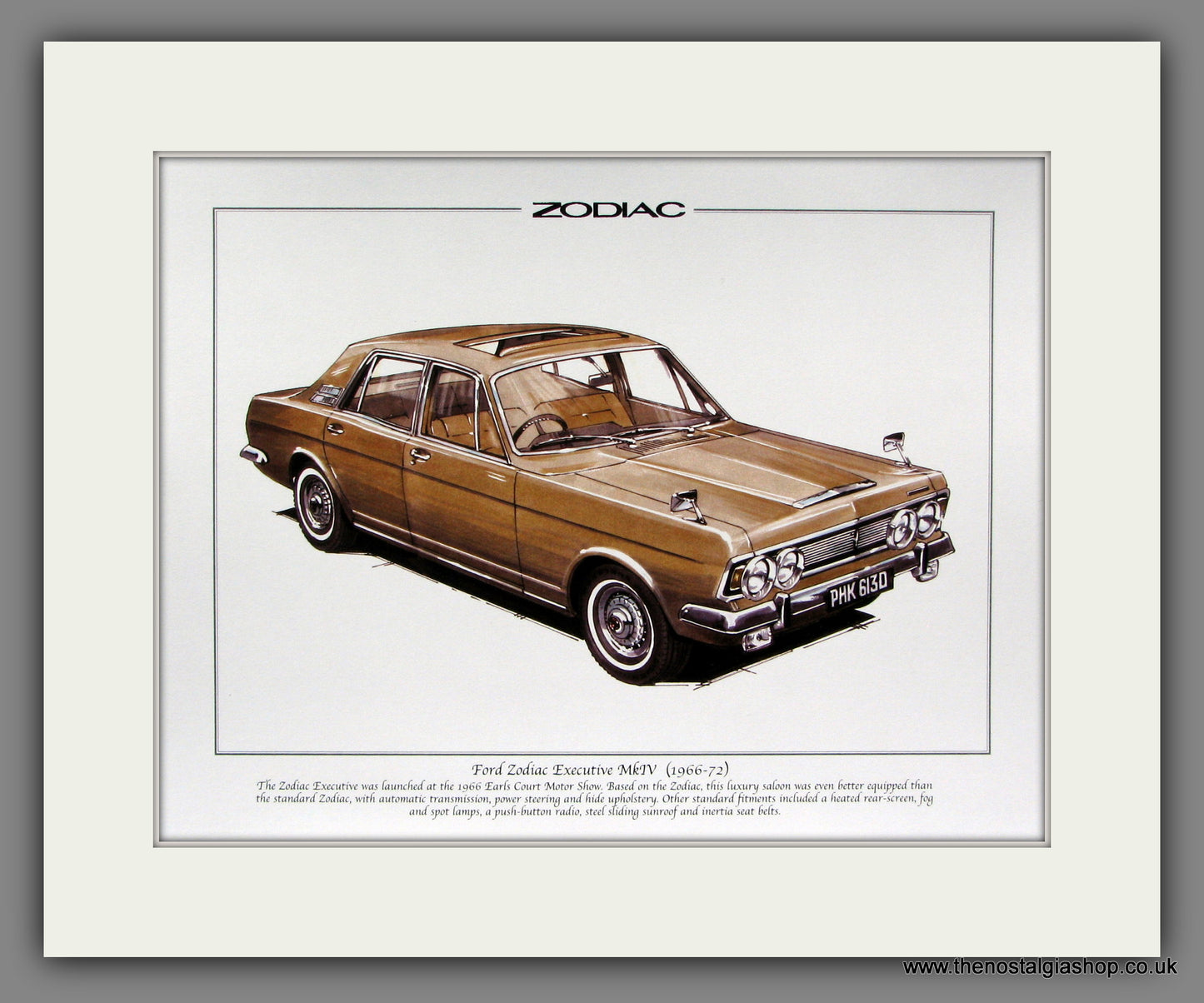 Ford Zodiac Executive MkIV. Mounted Print.