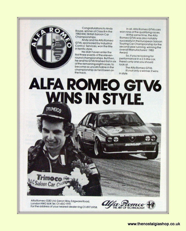 Alfa Romeo. GTV Andy Rouse, race winner. Original Advert 1983 (ref AD50090)