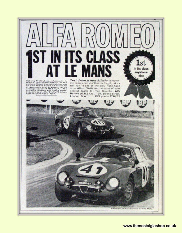 Alfa Romeo Giulia TZ wins at Le Mans. Original Advert 1964 (ref AD50098)