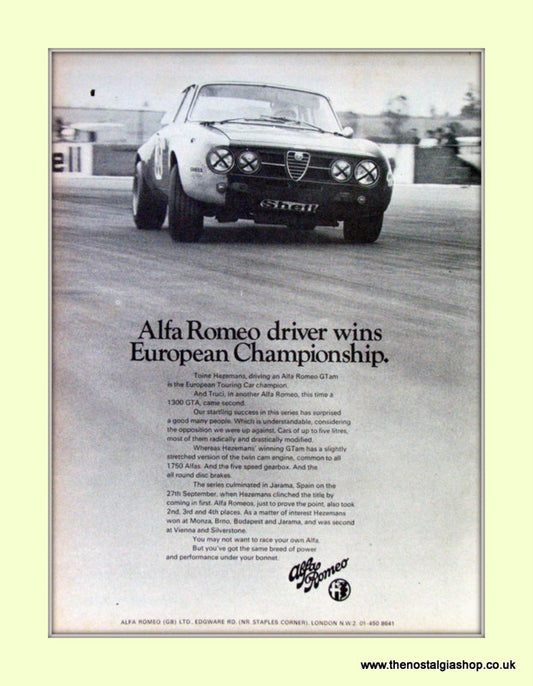 Alfa Romeo GT wins European Championship. Original Advert 1970 (ref AD50101)