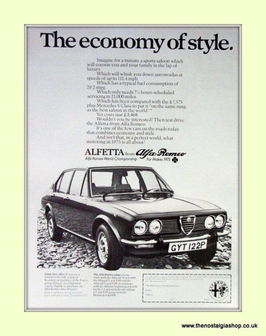 Alfa Romeo Alfetta. Original Advert 1975 (ref AD50102)