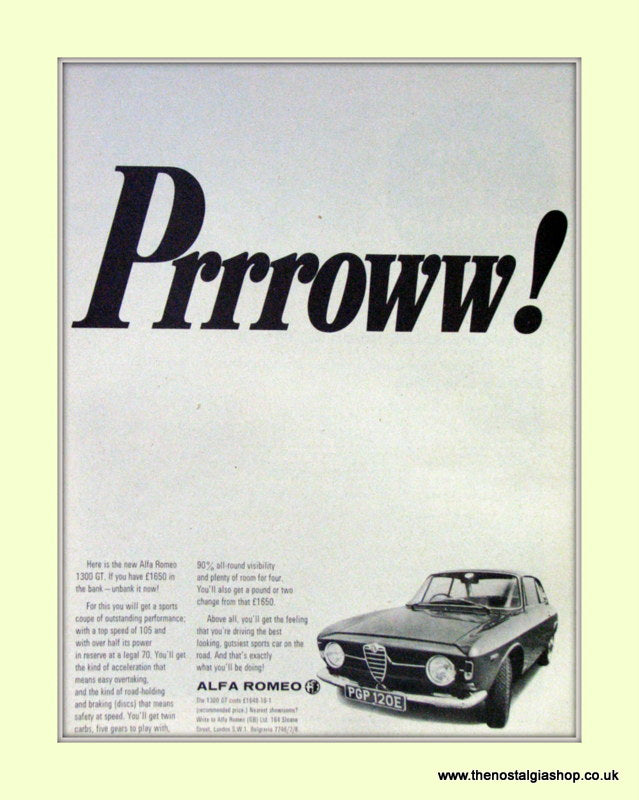 Alfa Romeo 1300 GT. Original Advert 1967 (ref AD50103)