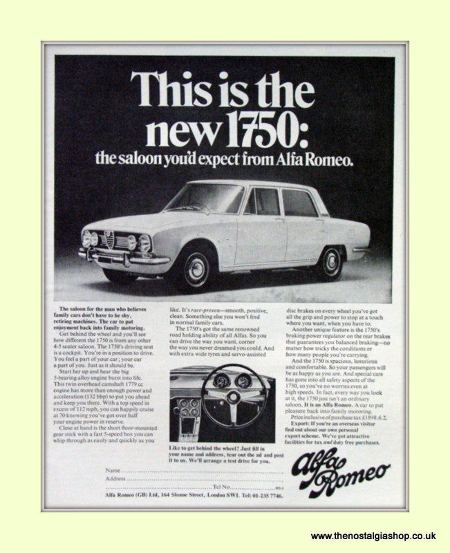 Alfa Romeo 1750. Original Advert 1968 (ref AD50105)