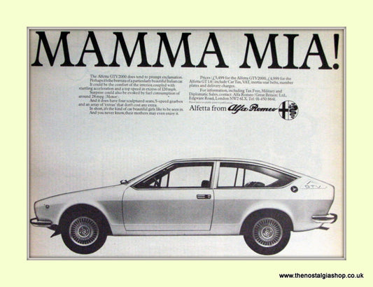 Alfa Romeo Alfetta. Mamma Mia!. Original Advert 1977 (ref AD50108)