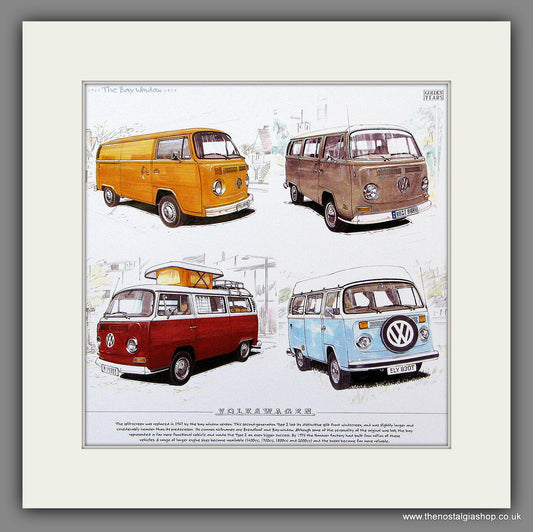 VW Campervan - Bay Window, 1967 - 1979. Mounted Print.