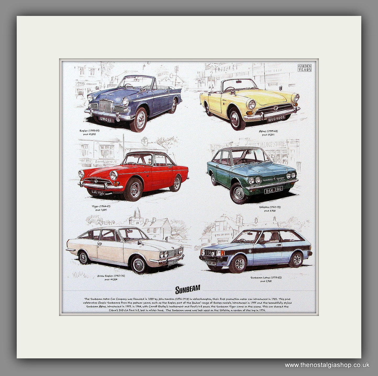 Sunbeam Cars. Mounted Print.
