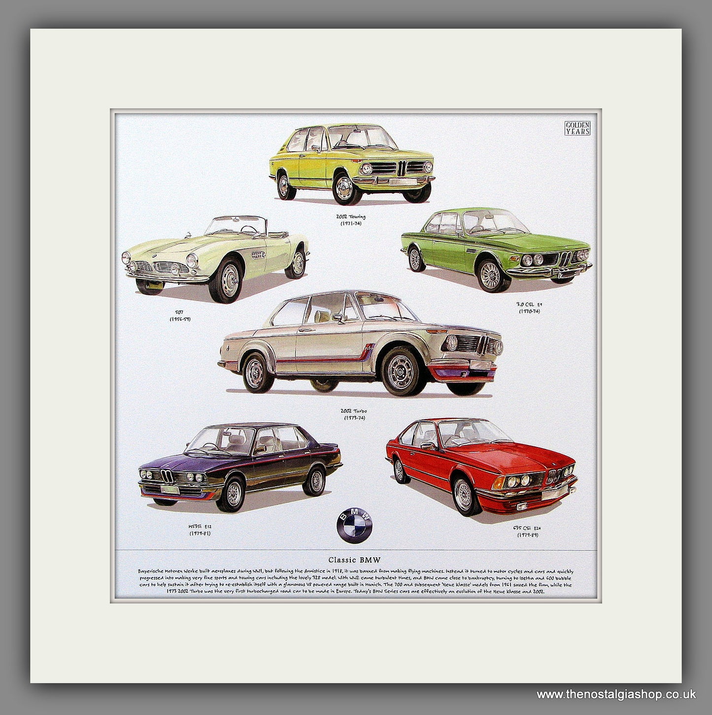 BMW Classic Cars. Mounted Print.