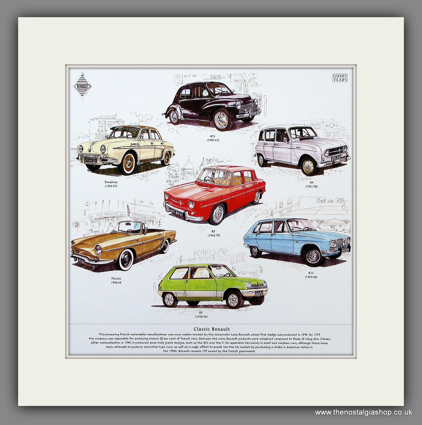 Renault. Classic Cars, Mounted Print.