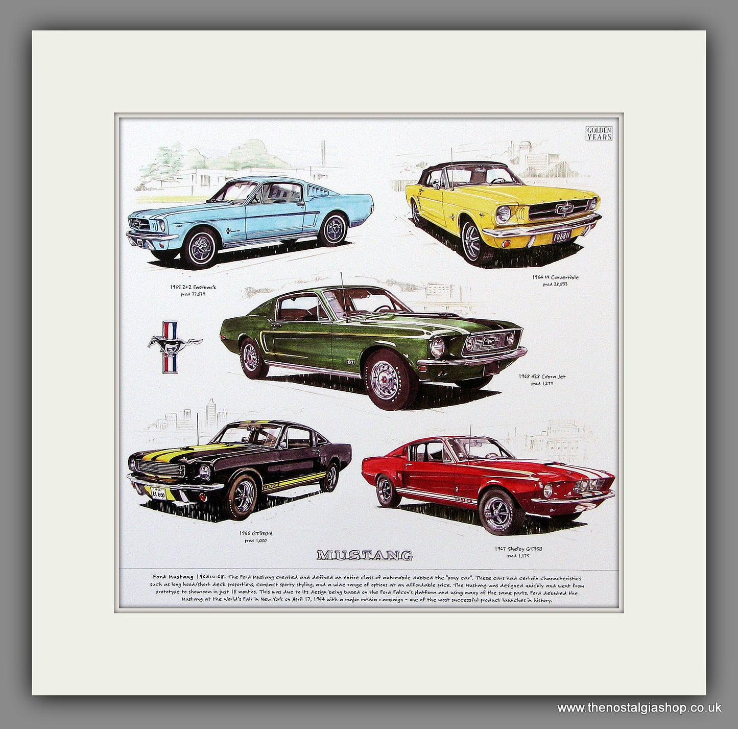 Mustang Classics 1964-1968. Mounted Car Print