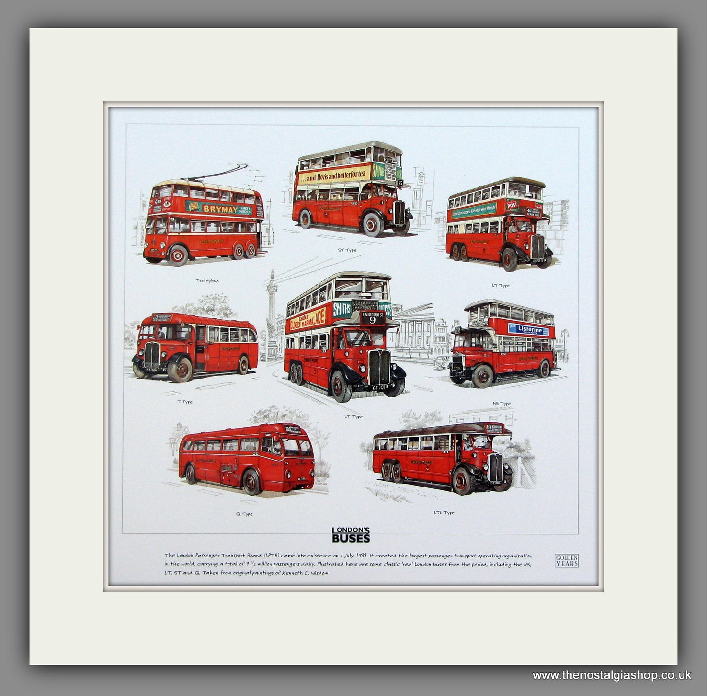 Buses; London Pre-War  Mounted print