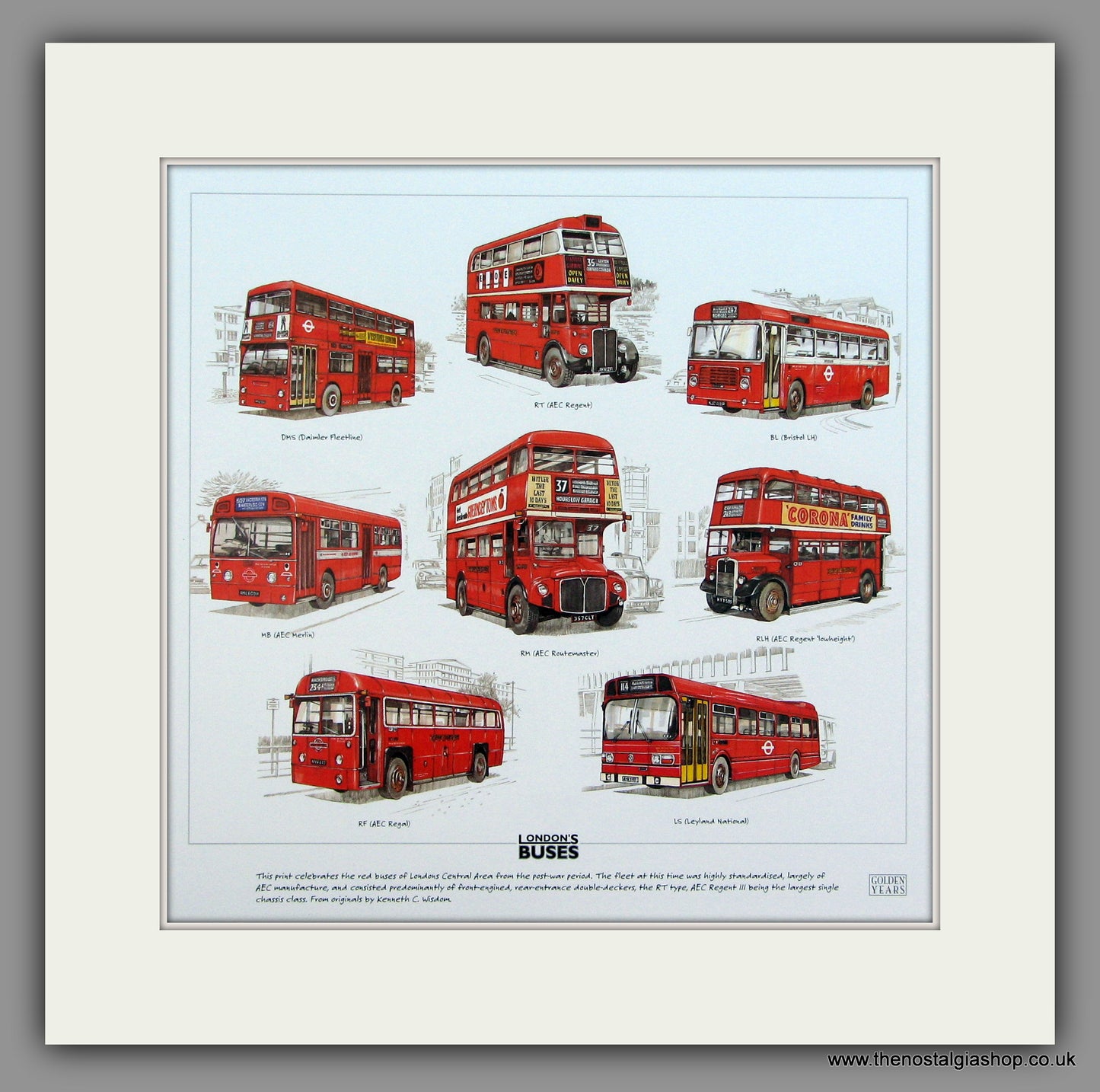 Buses; London Post-War  Mounted print