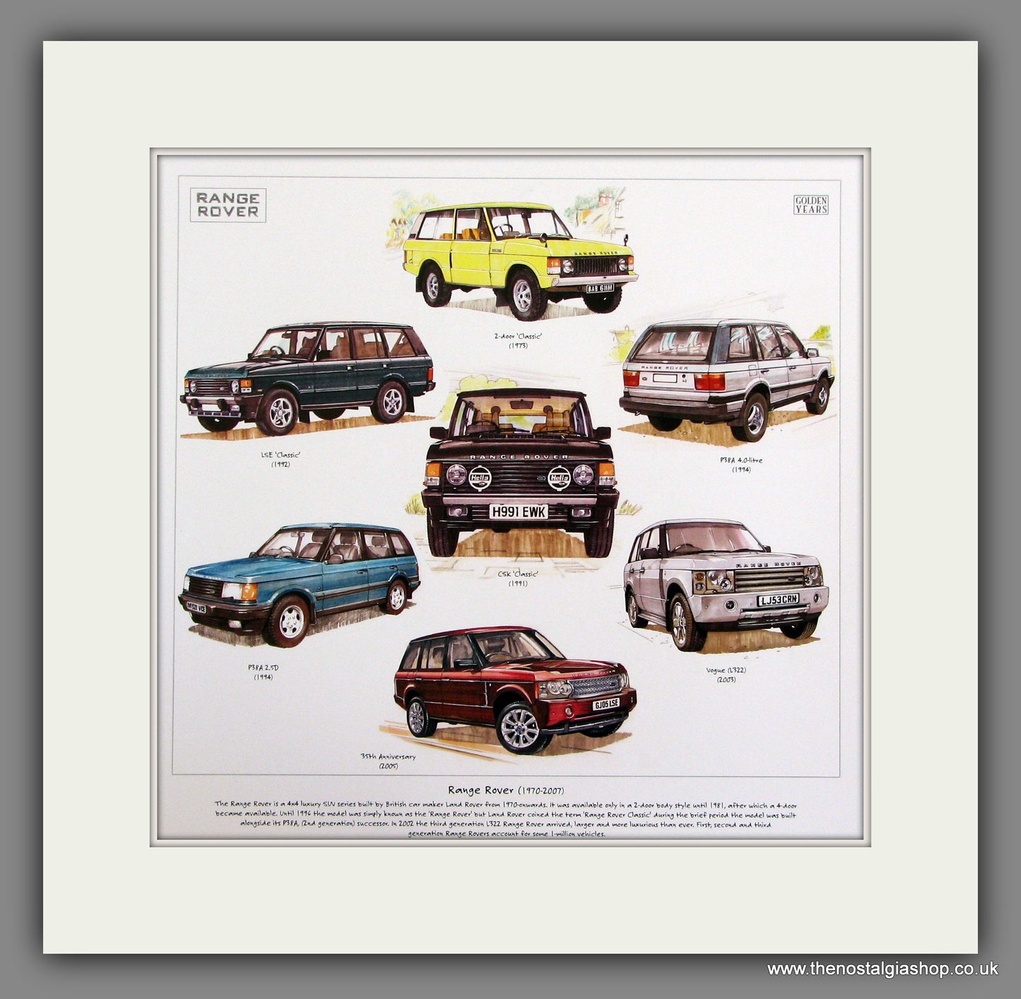 Range Rover 1970-2007. Mounted Print.