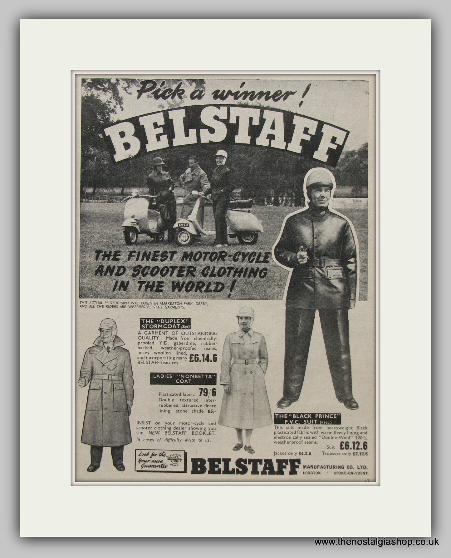 Belstaff Scooter Clothing.  Original Advert 1959 (ref AD6816)