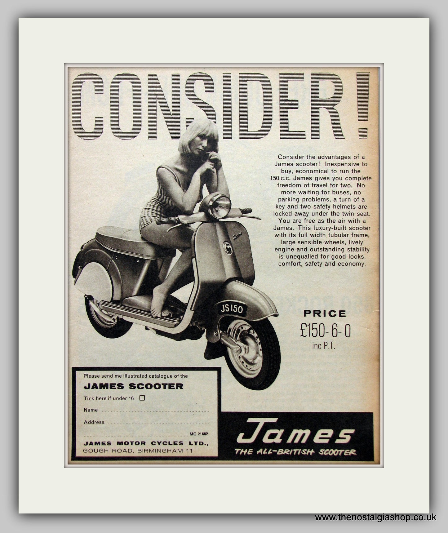 James 150cc Scooter 1962 Original Advert (ref AD6819)