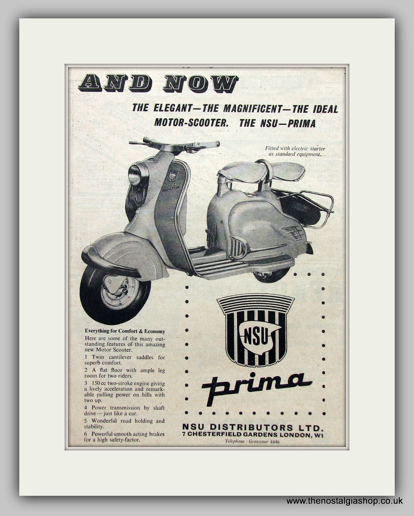 NSU Prima150cc Scooter 1956 Original Advert (ref AD6820)