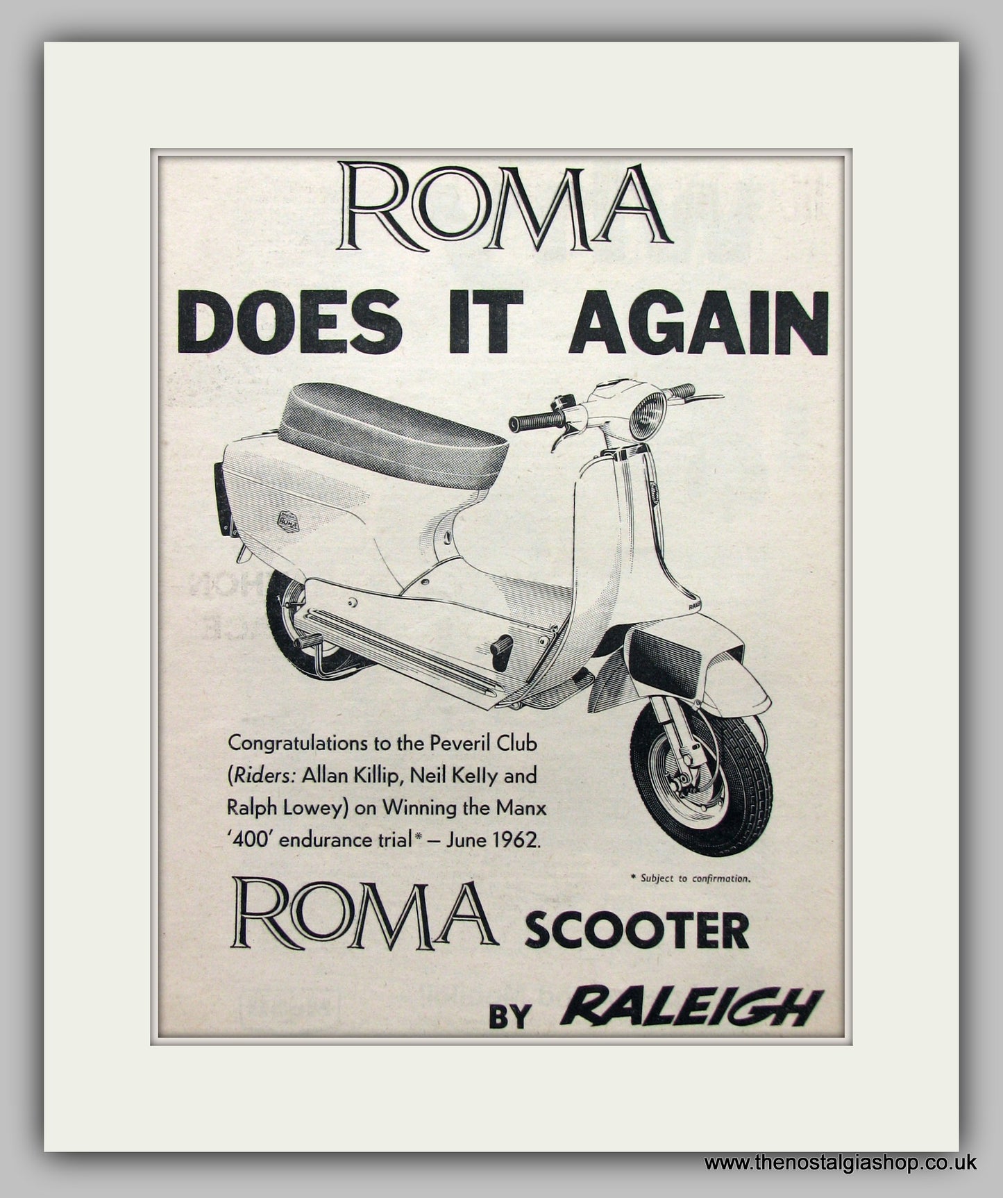 Roma Scooter by Raleigh 1962 Original Advert (ref AD6825)