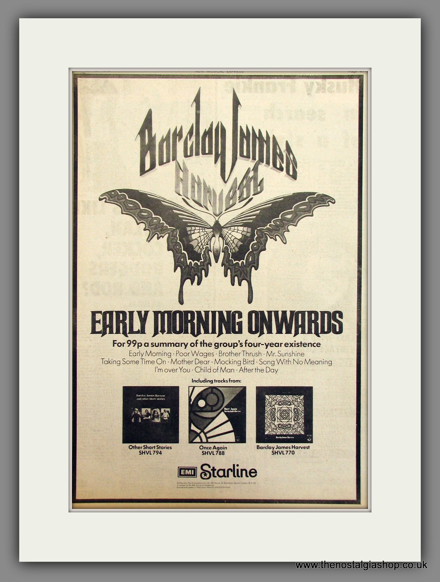 Barclay James Harvest, Early Morning Onwards. Original Advert 1972 (ref AD11713)