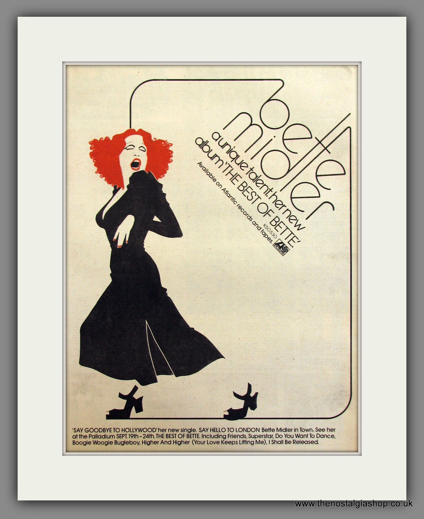 Bette Midler, The Best Of Bette. Original Advert 1978 (ref AD11715)