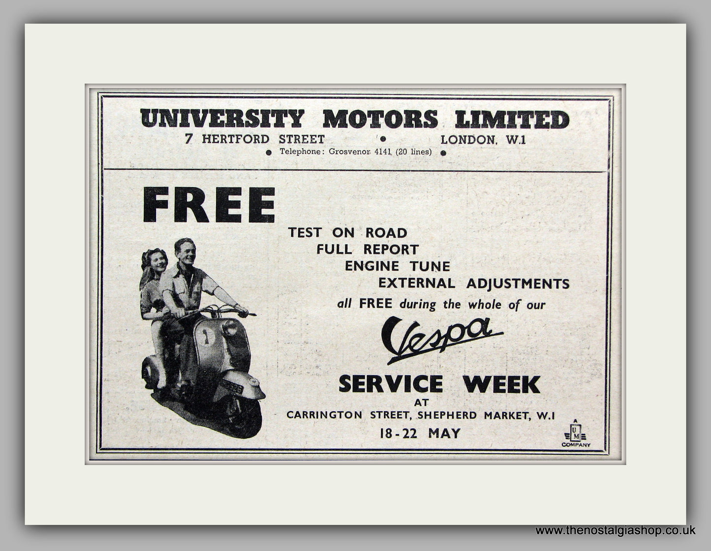 Vespa Service Week 1953 Vintage Advert (ref AD6843)
