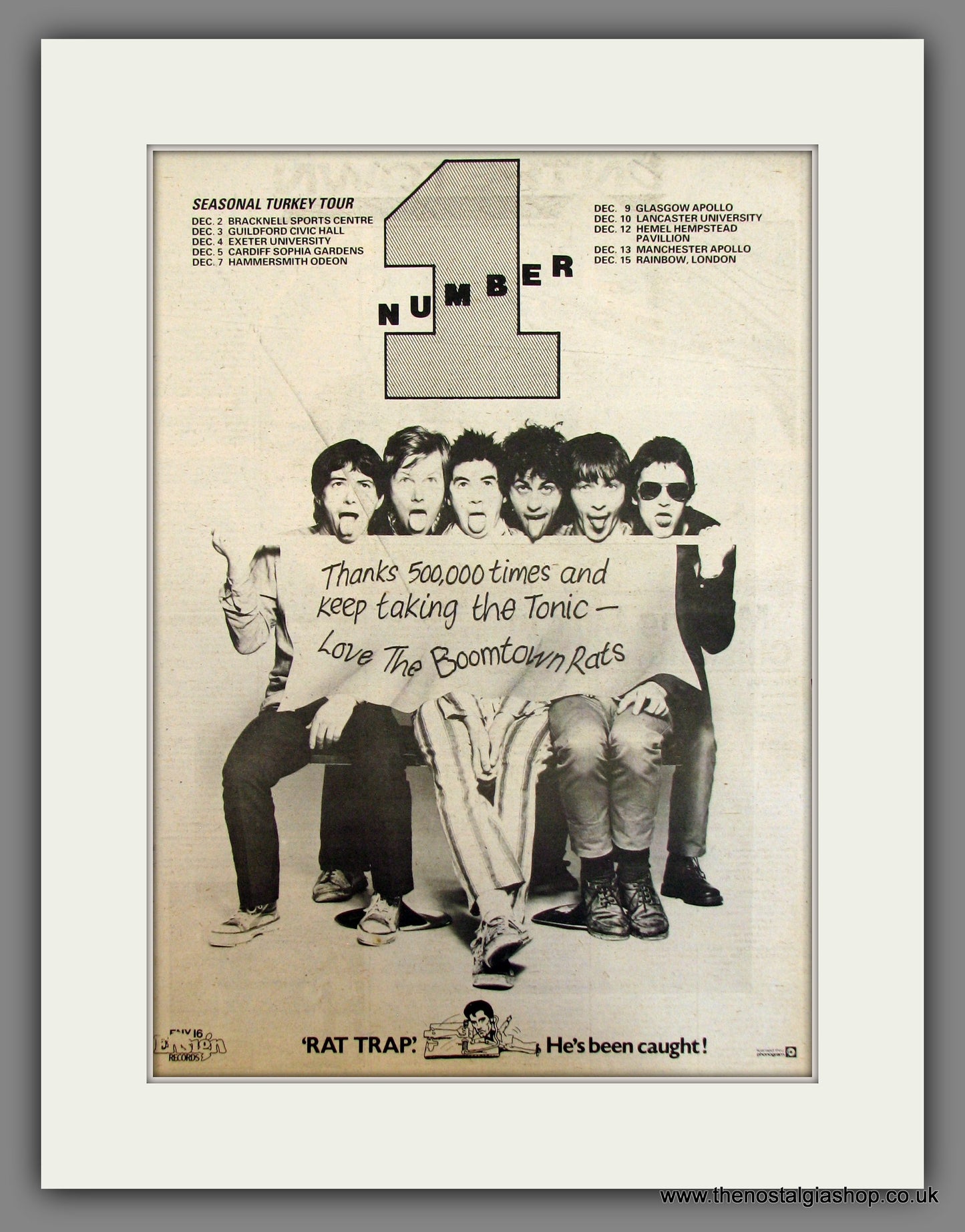 Boomtown Rats, Rat Trap. Seasonal Turkey Tour. Original Advert 1978 (ref AD11724)