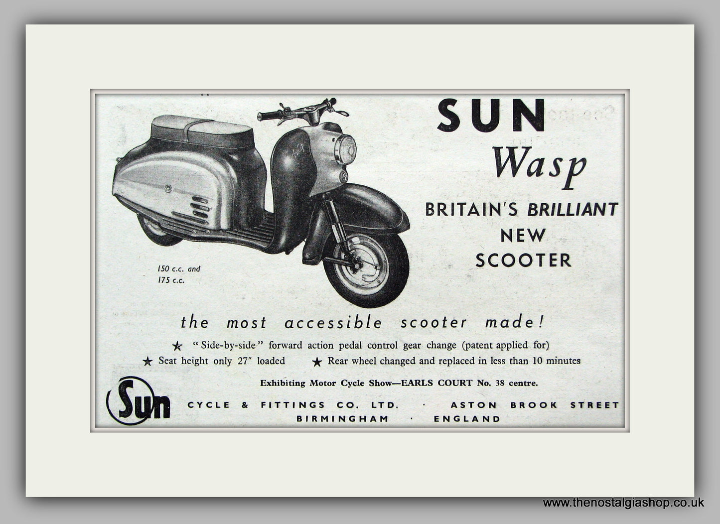 Sun Wasp Scooter  1958 Original advert (ref AD6839)