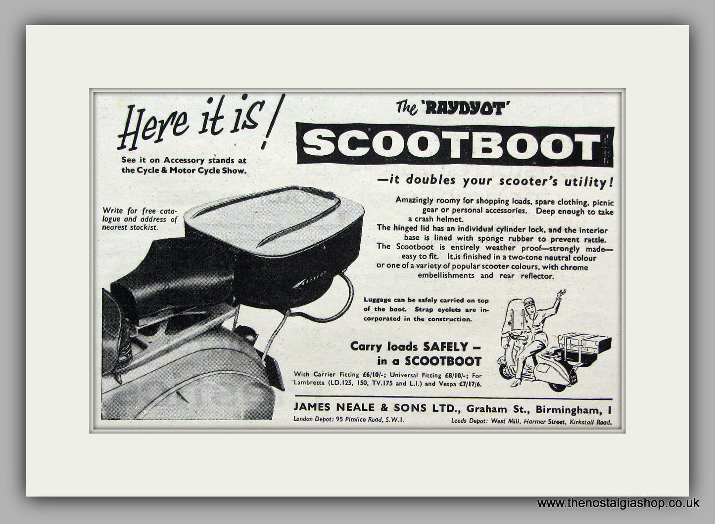 Raydyot Scootboot, 1958 Original Advert (ref AD6847)