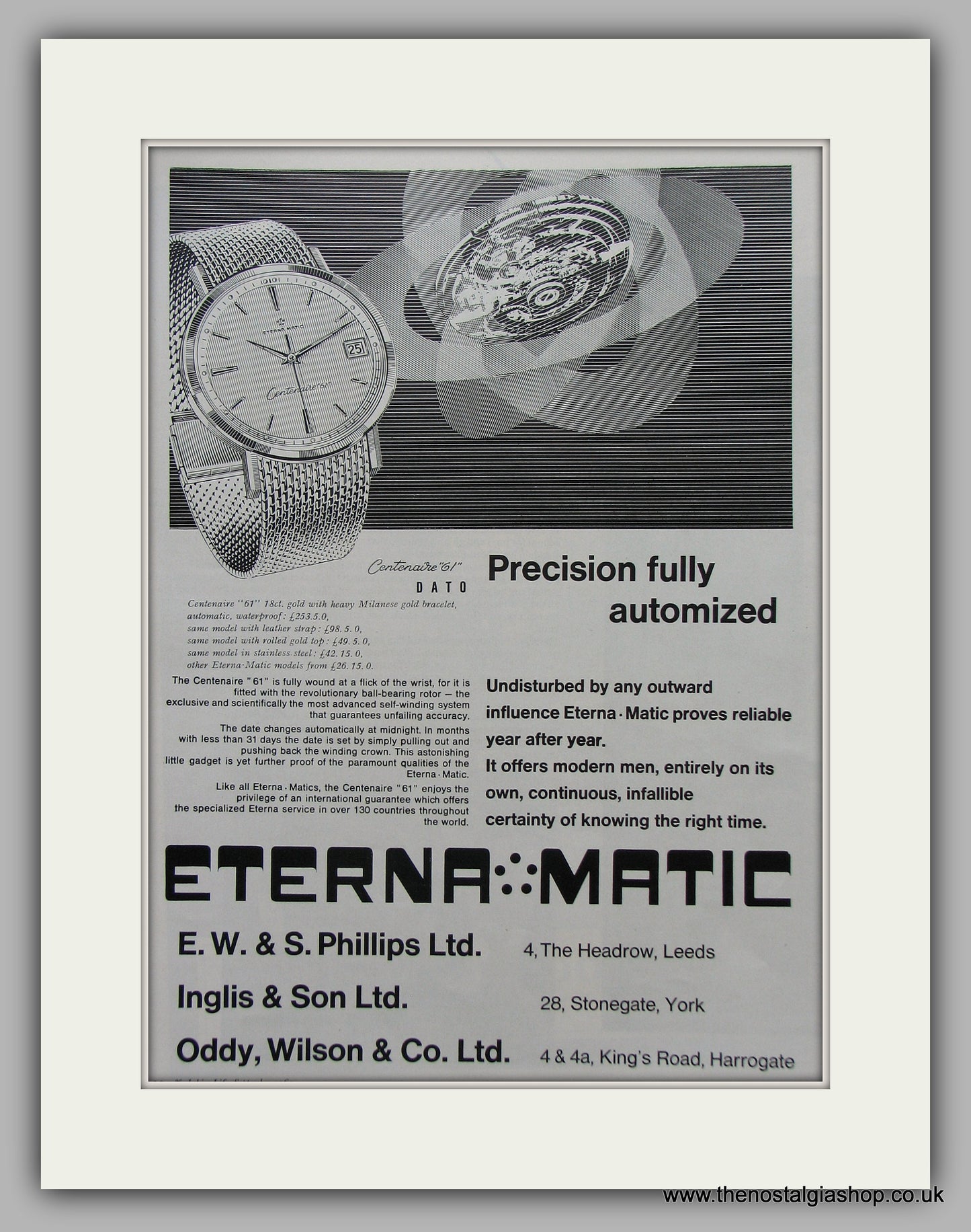 Eterna Matic  Watches.Original Advert 1963 (ref AD6853)