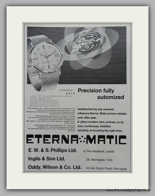Eterna Matic  Watches.Original Advert 1963 (ref AD6853)