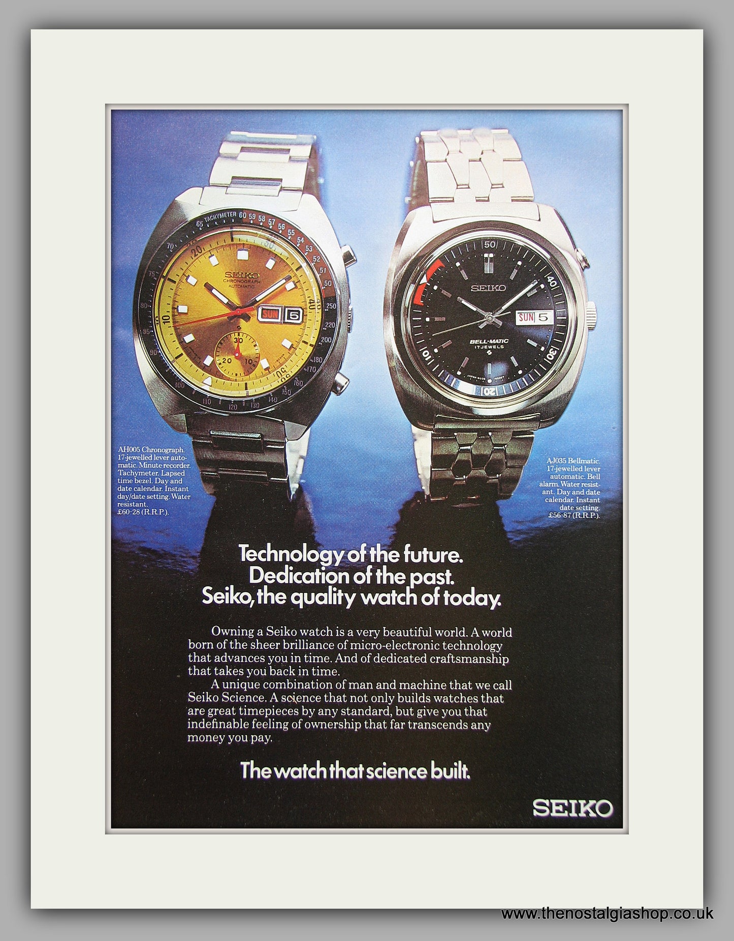 Seiko Chronograph and Bellmatic Watches. Original Advert 1973 (ref AD6861)