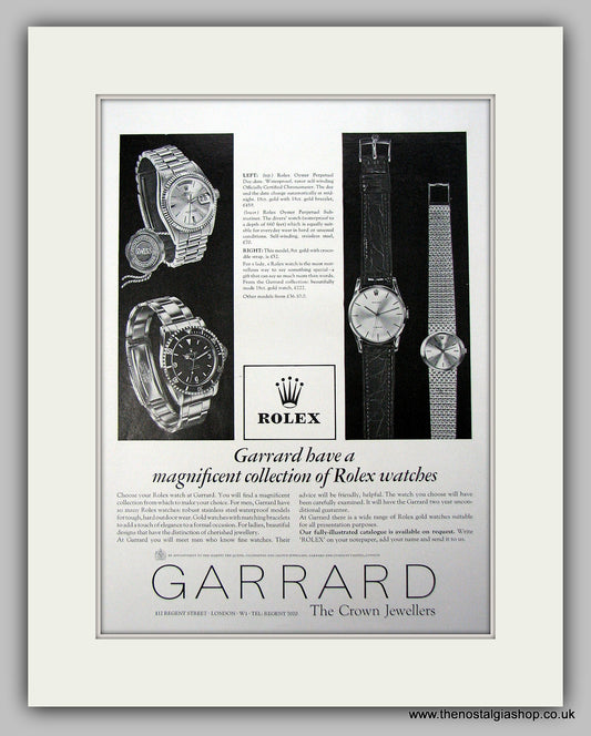 Rolex Watches by Garrard Jewellers.  Original Advert 1967 (ref AD9460)