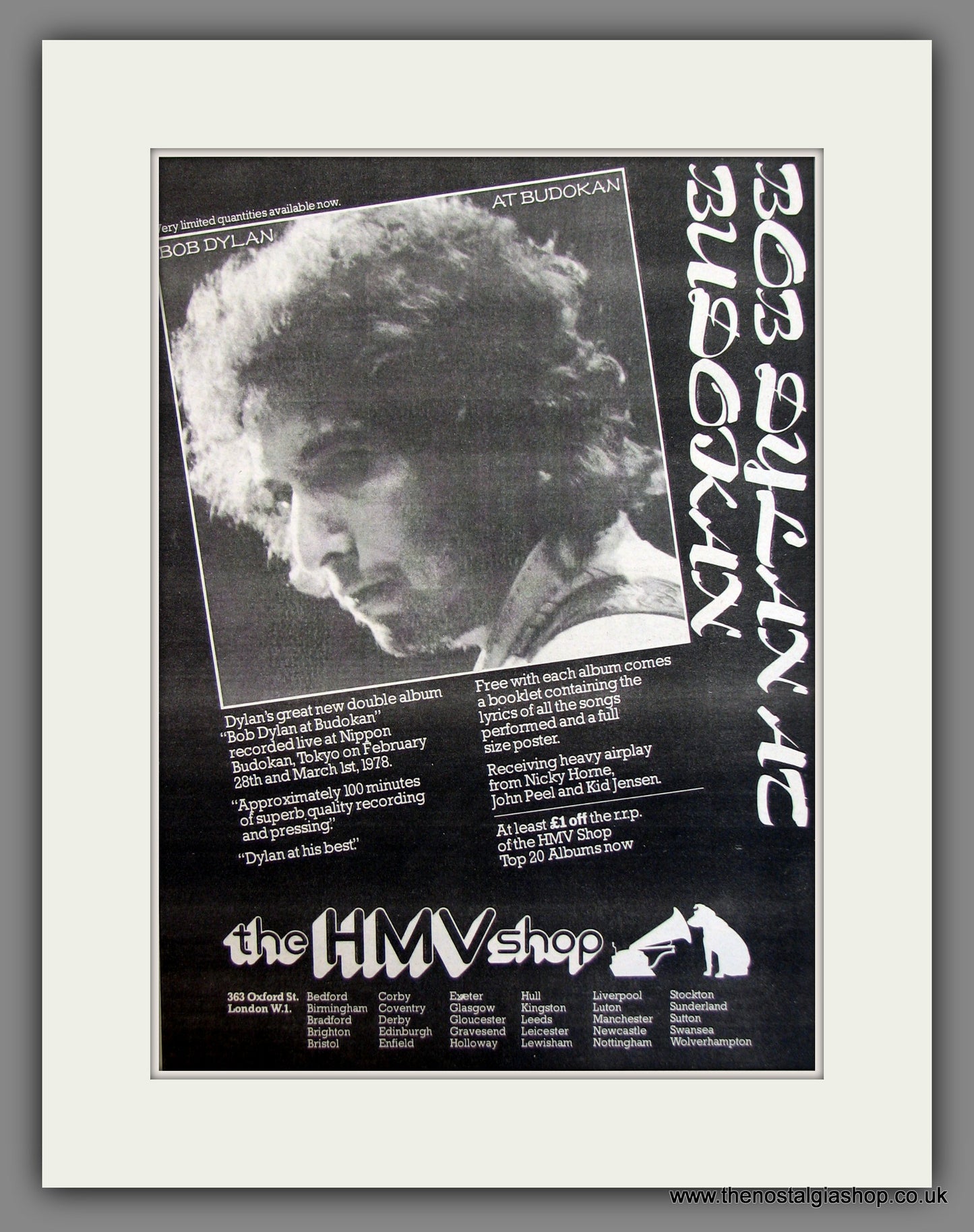 Bob Dylan At Budokan. Original Advert 1979 (ref AD11777)