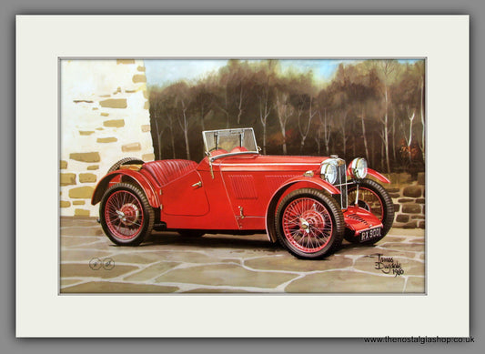 MG J2 Midget. Classic Large Car Print. Mounted.