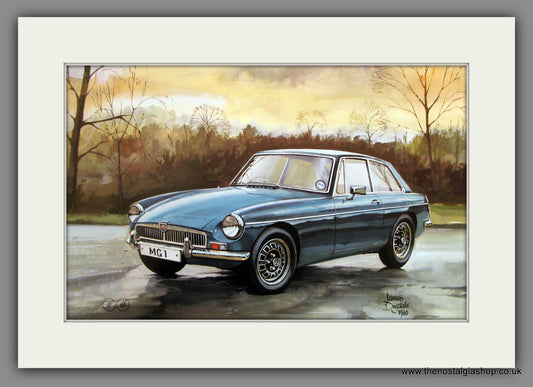 MGB GT Coupe. Classic Large Car Print. Mounted.