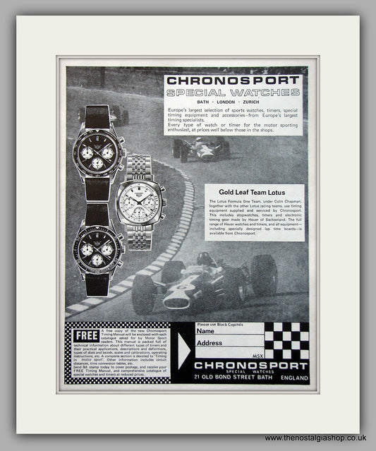 Chronosport Watch-Gold Leaf Team Lotus Original Advert 1968 (ref AD6884)
