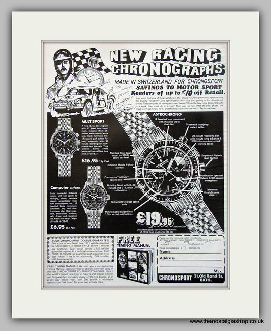 Chronosport Chronograph Set Of 2 Original Adverts 1971 (ref AD6885)
